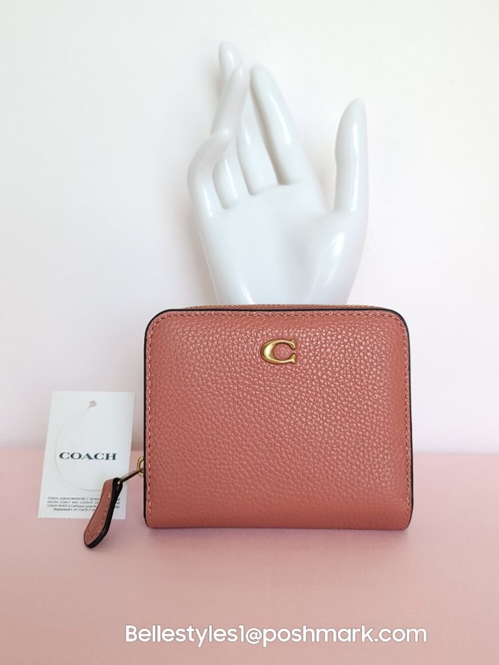 COACH Billfold Pebbled Leather Small Wallet -Dark Peach color ⭐